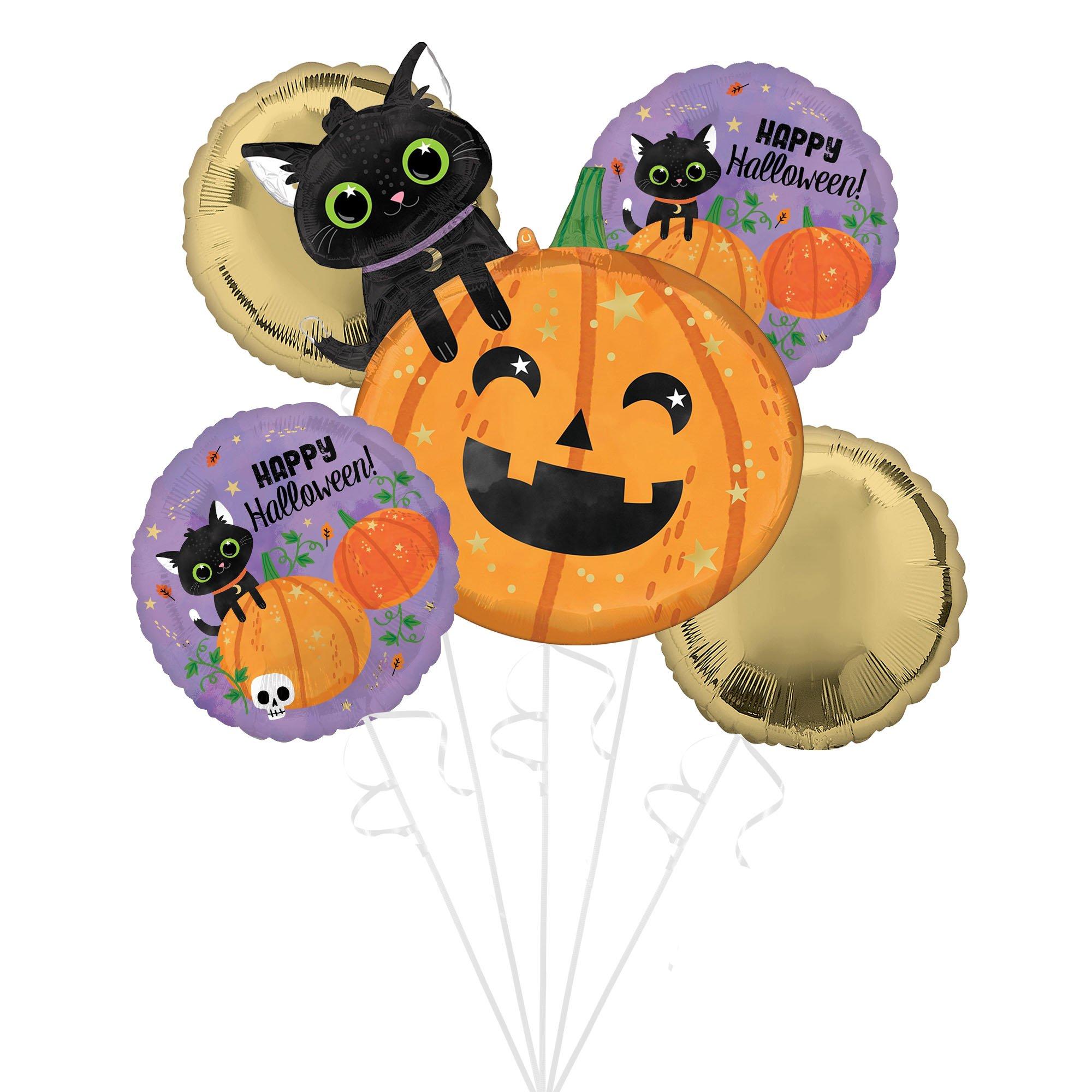 Black Cat & Pumpkin Halloween Foil Balloon Bouquet